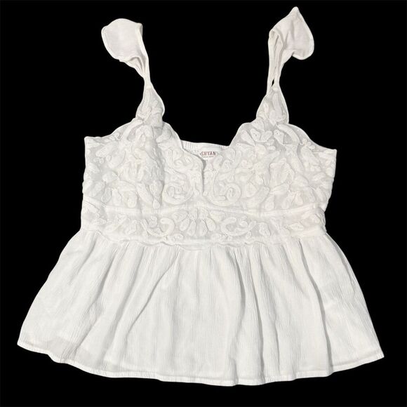 Y2K Embroidered Lace Babydoll Tank Top Size L Fairy Boho Feminine Romantic 90s - Picture 1 of 7